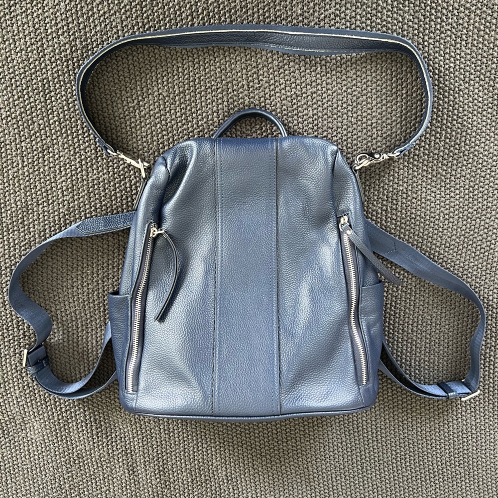 Genuine Leather Backpack/Handbag, Navy Blue